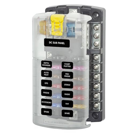 BLUE SEA 5026-BSS Systems ST Blade Fuse Block 12 Circuit with Ground and Cover, 100 A...