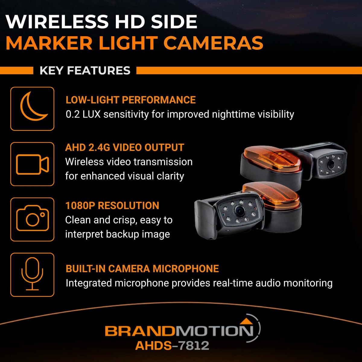 BRAND MOTION AHDS7812 WIRELESS HD SIDE MARKER LIGHT CAMER