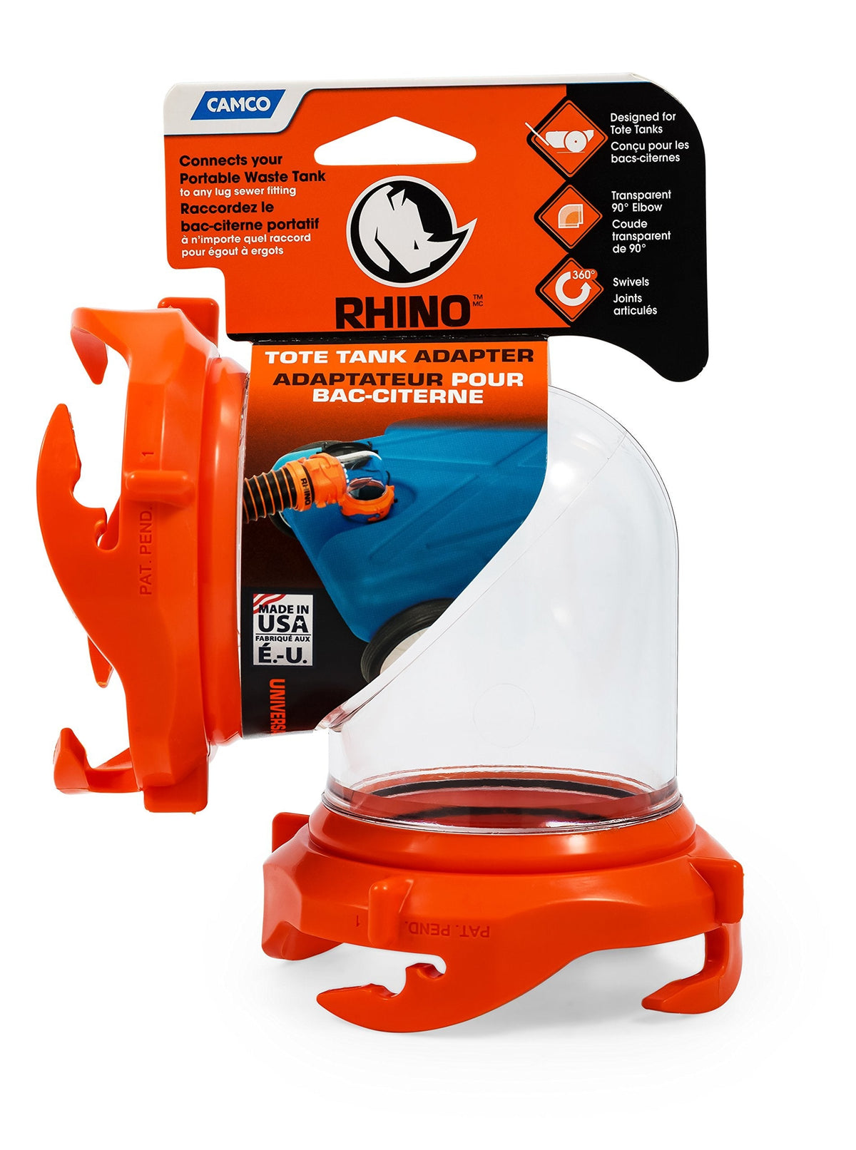 CAMCO 39485 Rhino 90-Degree RV Tote Tank Adapter - Features Clear Low-Profile 9... RV & Camper