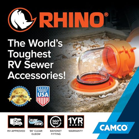 CAMCO 39736 RhinoFlex Clear RV Sewer Hose Elbow with 4-in-1 Adapter - Features ... RV & Camper