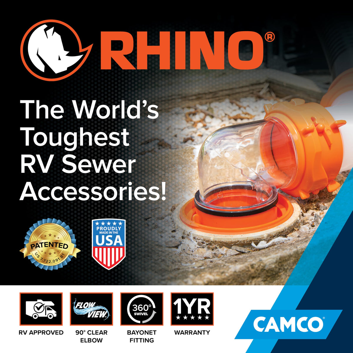 CAMCO 39736 RhinoFlex Clear RV Sewer Hose Elbow with 4-in-1 Adapter - Features ... RV & Camper
