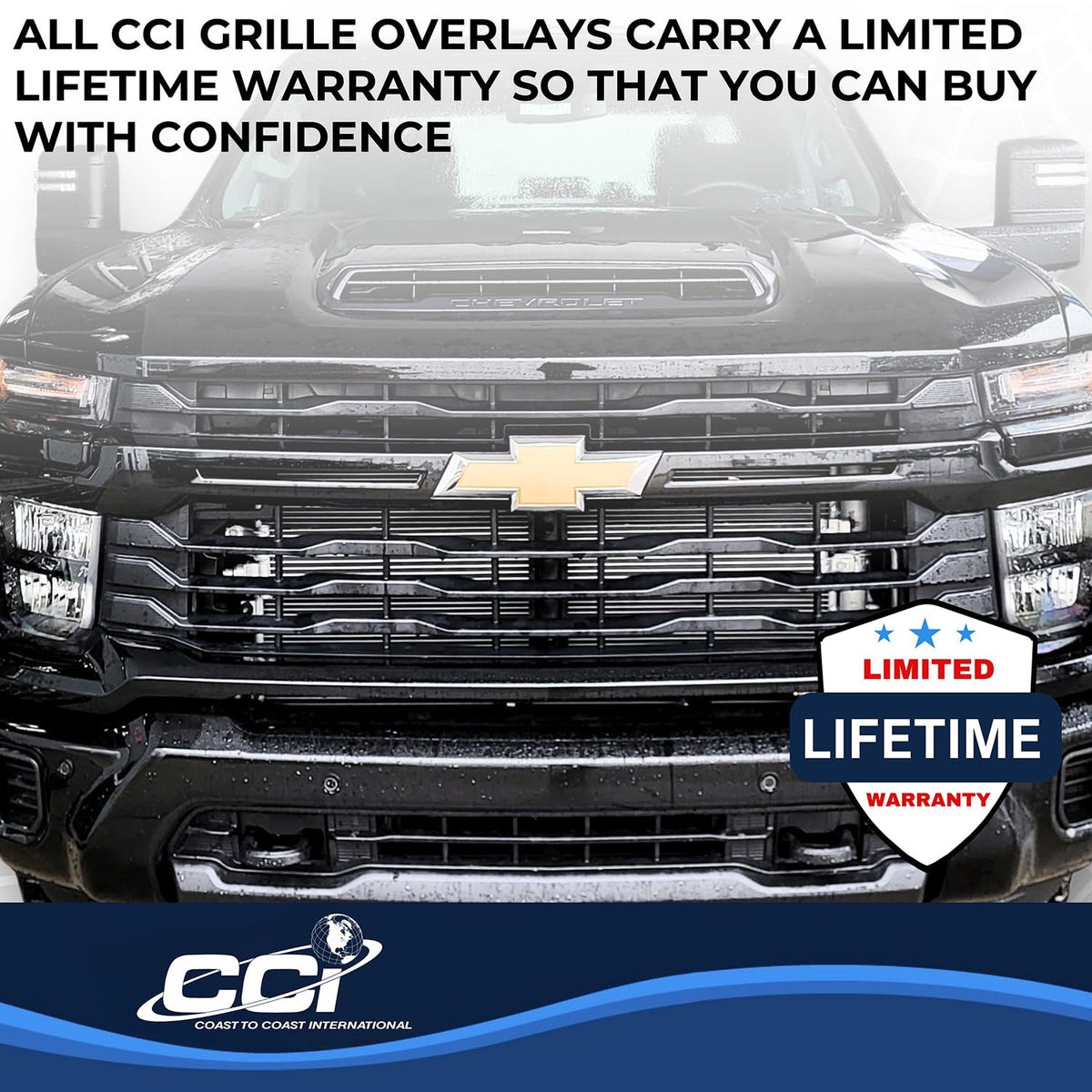 COAST2COAST GI208BLK CCI Grille Insert , Tape-On Overlay, 4 Piece, Gloss Black, ABS Plas...
