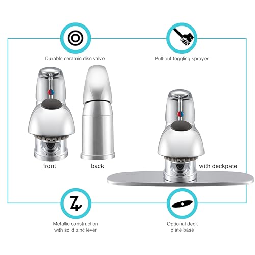 DURA FAUCET DF-NMK852-CP RV Pull-Out Swivel Single Handle Kitchen Sink Faucet - One-Hole (Ch...