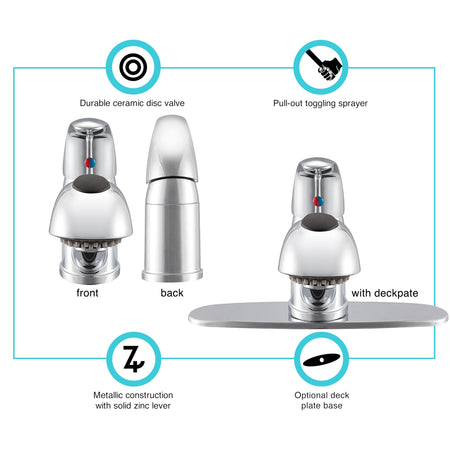 DURA FAUCET DF-NMK852-CP RV Pull-Out Swivel Single Handle Kitchen Sink Faucet - One-Hole (Ch...