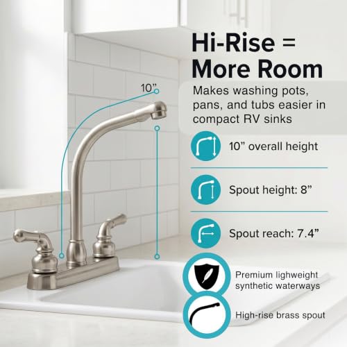 DURA FAUCET DFPK210CSN DF-PK210C-SN RV Hi-Rise Kitchen Sink Faucet (Satin Nickel) RV & Camper