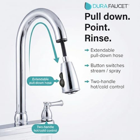 DURA FAUCET DF-PK350L-CP RV Pull-Down Kitchen Sink Faucet, Plastic (Chrome) RV & Camper