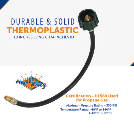FLAME KING E18INPT 18-inch Pigtail Hose Connectors, 1/4 Male Inverted FLARE (NOT NPT) ...