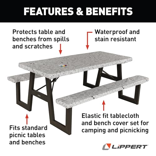 LIPPERT COMP 2023051696 Lippert Color Escape Vinyl Tablecloth/Bench Cover Set for Camping a...