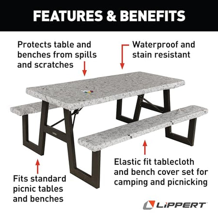 LIPPERT COMP 2023051696 Lippert Color Escape Vinyl Tablecloth/Bench Cover Set for Camping a...
