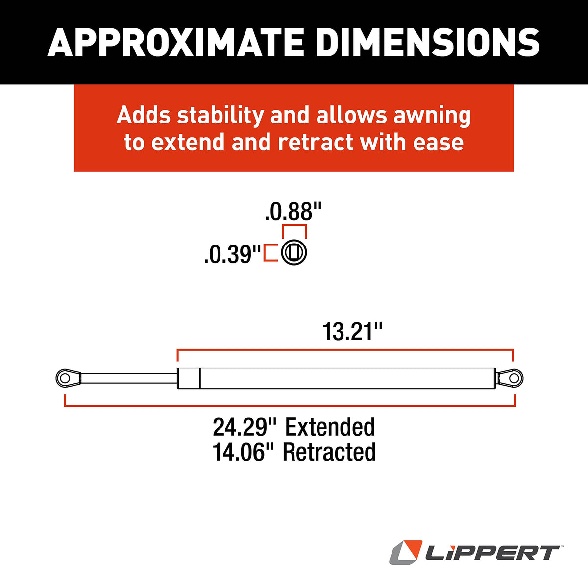 LIPPERT COMP 260282 onents Gas Strut for Pitched Awning Arms, 24 - Black