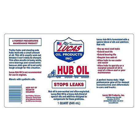 LUCAS OIL 10088 HUB OIL QT.