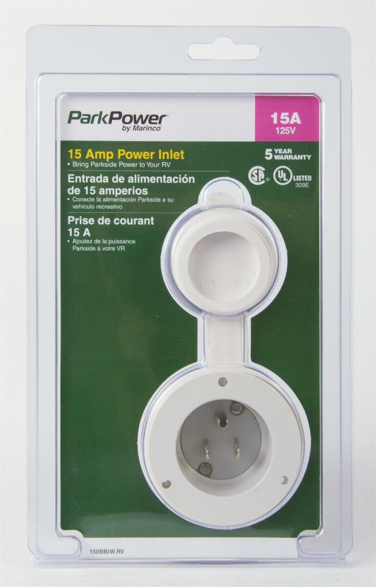 MARINCO 150BBIWRV ParkPower by 150BBIW.RV RV Front Mount 15 Amp, 125V black Power Inlet RV & Camper
