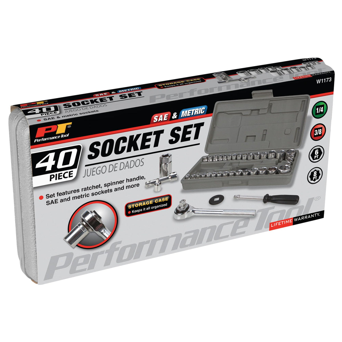 PERFORM TOOL W1173 Performance Tool  40-Piece SAE and Metric Socket Wrench Set Engine & Performance