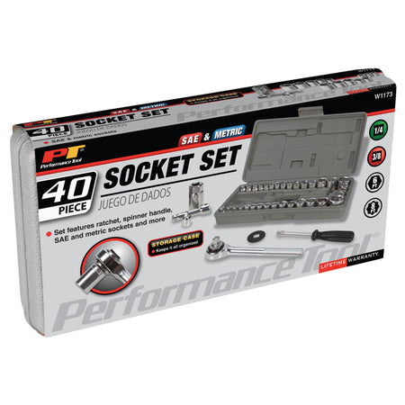 PERFORM TOOL W1173 Performance Tool  40-Piece SAE and Metric Socket Wrench Set Engine & Performance