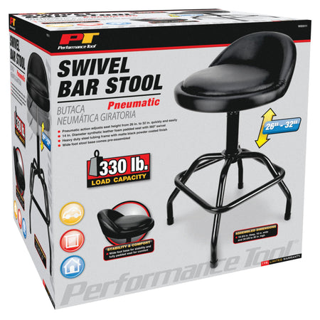 PERFORM TOOL W85011 Performance Tool  Pneumatic Swivel Bar Stool with Back Support, 360...