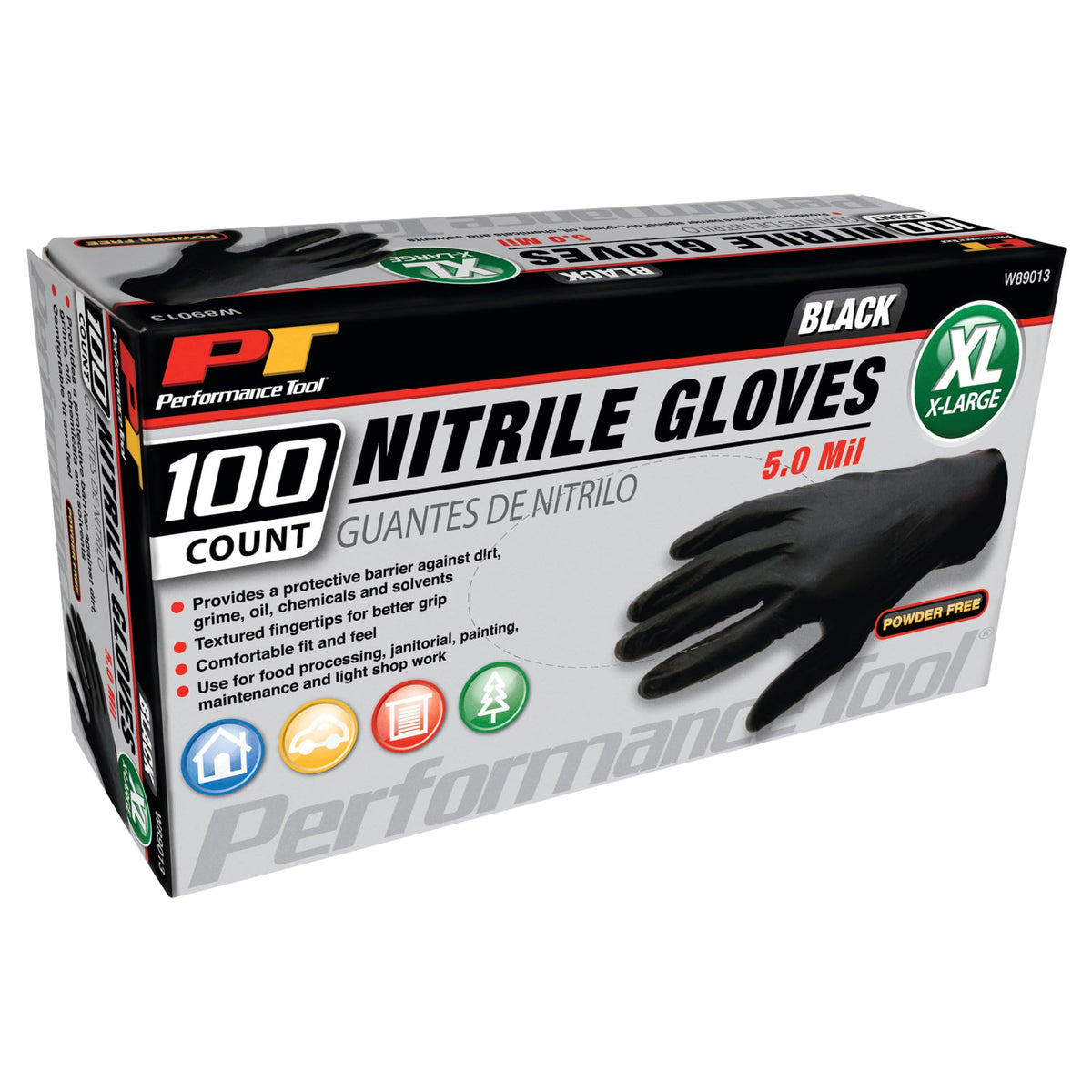 PERFORM TOOL W89013 BLK NITRILE GLOVES 100 XL
