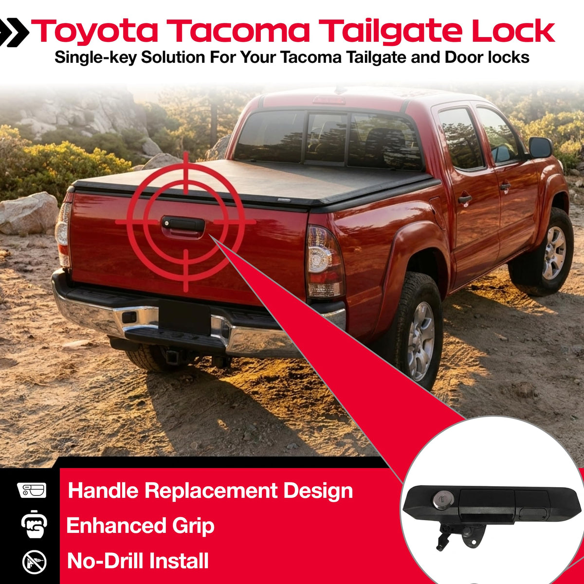 POPNLOCK LLC PL5400 Pop & Lock Manual Tailgate Lock, 2005-2015 Tacoma, Black Truck & Exterior