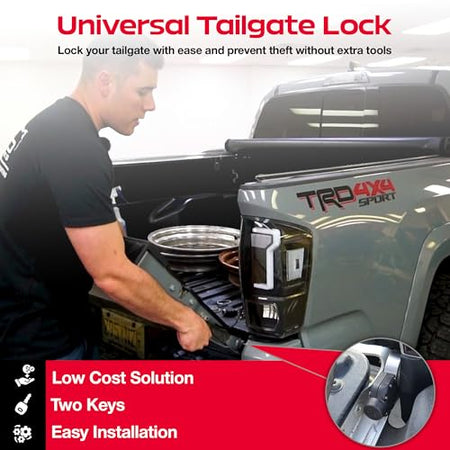 POPNLOCK LLC PL9900 Pop & Lock Universal Black Tailgate Lock, Key Lock, , The Gate Defe...