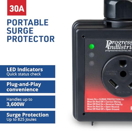 PROGRESSIVE SSP-30X Industries Portable RV Smart Surge Protector, Black, 30 Amp RV & Camper