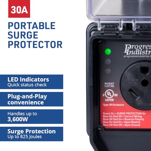 PROGRESSIVE SSP-30XL Industries Portable RV Smart Surge Protector, Black, 30 Amp RV & Camper