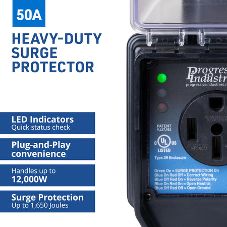 PROGRESSIVE SSP-50XL Industries Portable RV Smart Surge Protector, Black, 50 Amp RV & Camper