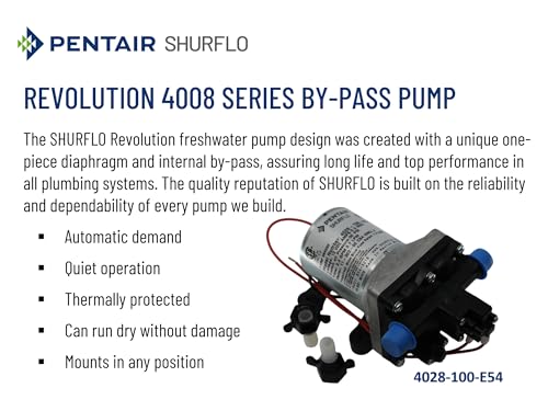 SHURFLO 4028-100-E54 PENTAIR Revolution 12V Water Pump, 2.3 GPM Diaphragm Pump, 50 PSI...