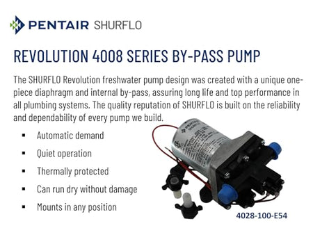 SHURFLO 4028-100-E54 PENTAIR Revolution 12V Water Pump, 2.3 GPM Diaphragm Pump, 50 PSI...