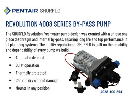 SHURFLO 4028-100-E54 PENTAIR Revolution 12V Water Pump, 2.3 GPM Diaphragm Pump, 50 PSI...
