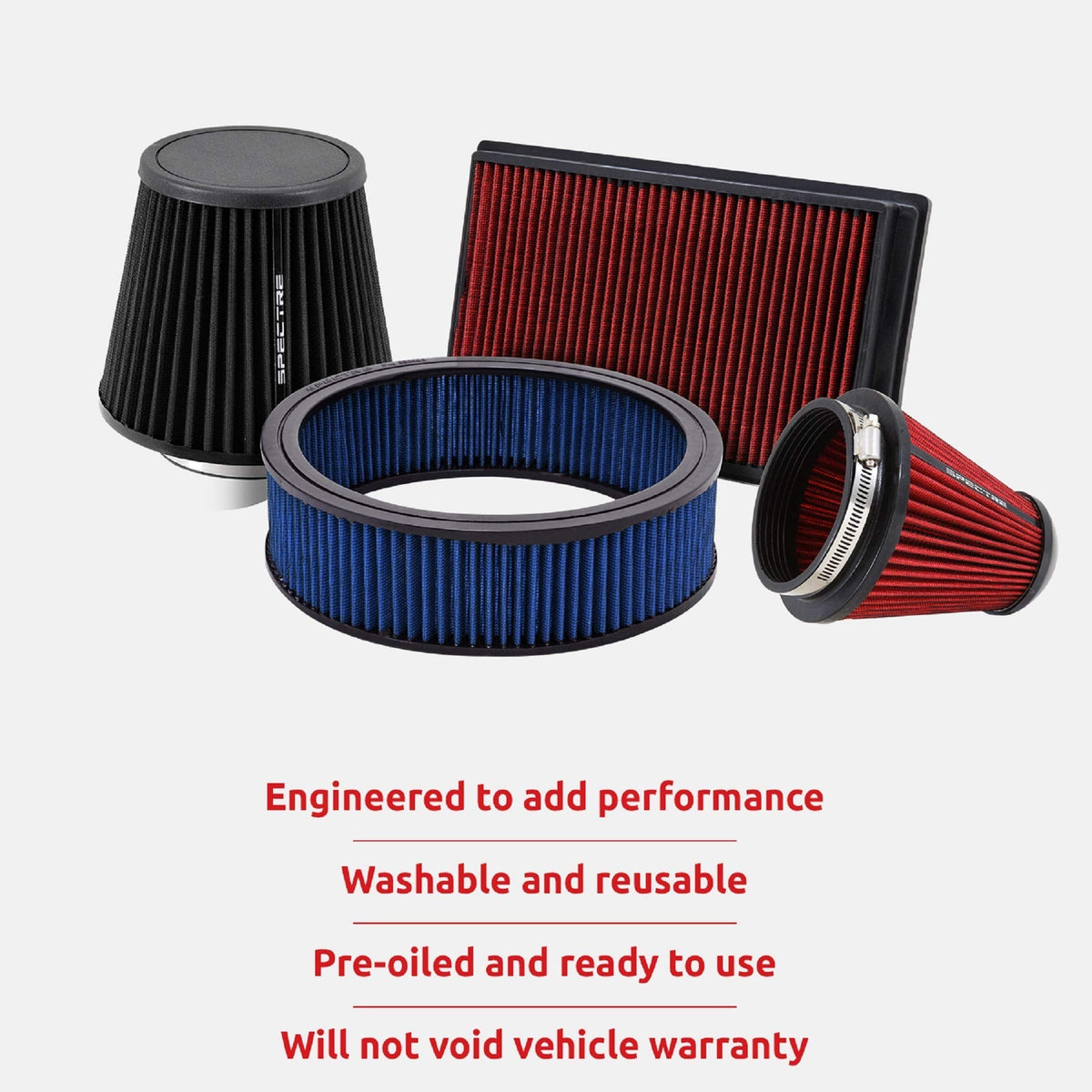 Spectre Spectre Universal Clamp-On Air Filter: High Performance, Washable Filter: Round Tapered; 3 in/3.5