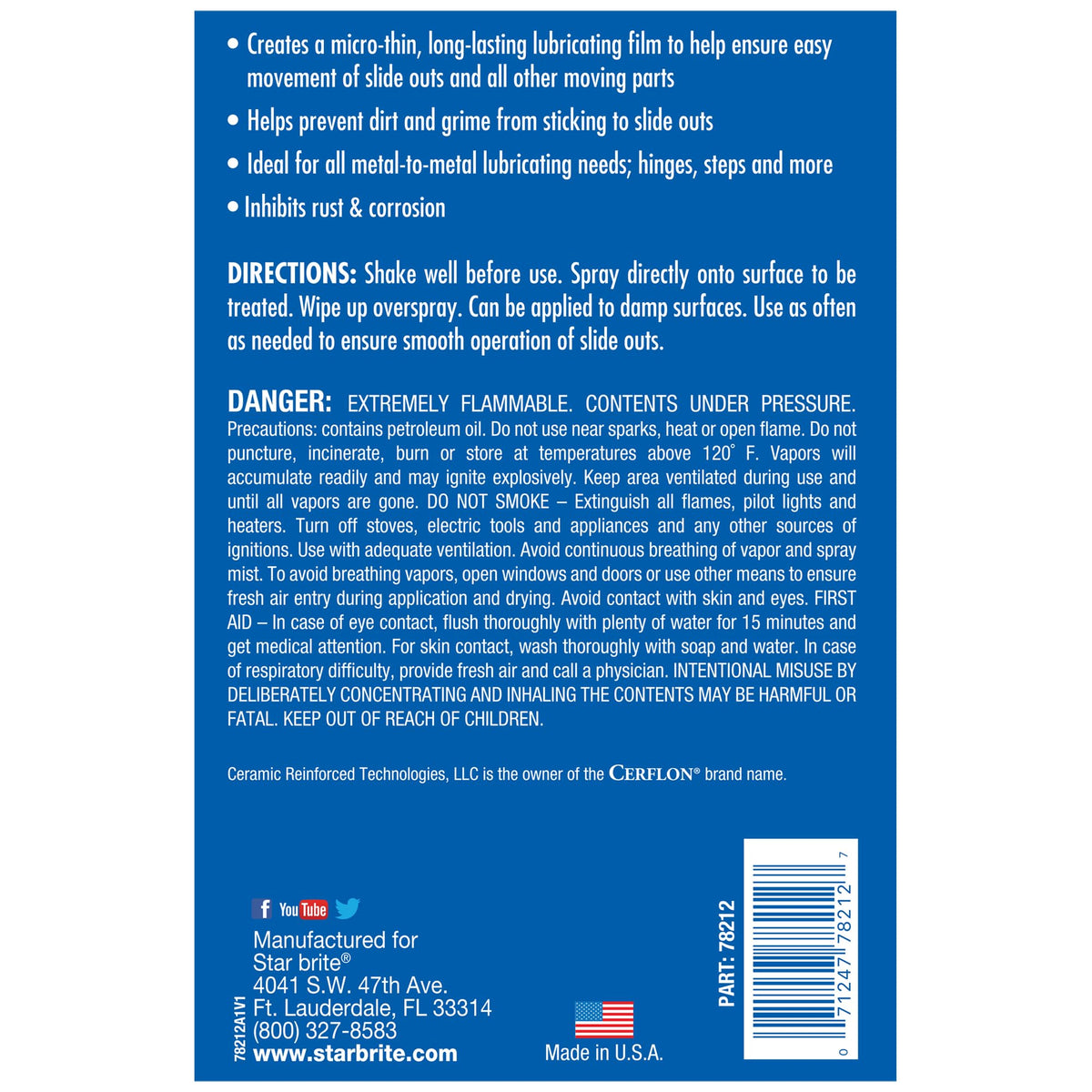 STAR BRITE 078212 SLIDE OUT LUBE 12 OZ