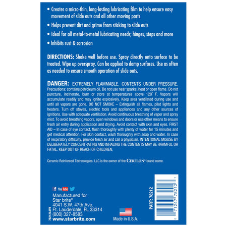 STAR BRITE 078212 SLIDE OUT LUBE 12 OZ