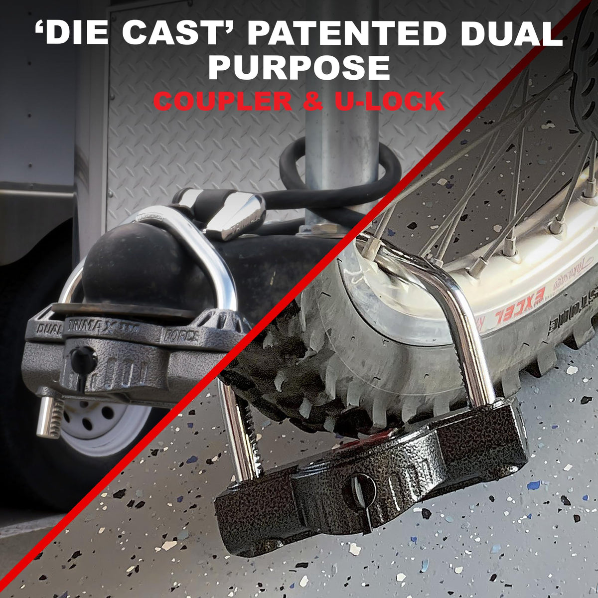 TRIMAX UMAX50D UMAX 50D - Trailer Lock for Hitch, Dual Purpose Transforms to U Loc...